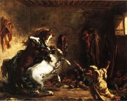 Eugene Delacroix Arabian Horses Fighting in a Stable China oil painting art